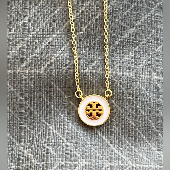 NWOT Tory Burch Kira Double T White Circular Pendent Necklace - Picture 1 of 6